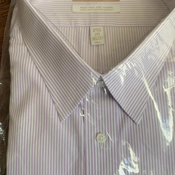 Roundtree & Yorke Gold Label Dress Shirt Purple Pin Point Tall Man 10 New - Picture 9 of 9